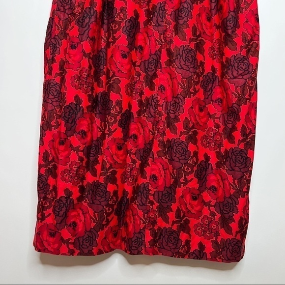 Vintage Floral Midi Dress Red Button Front 60s Sheath Elaine Terry Size Medium - Picture 4 of 13